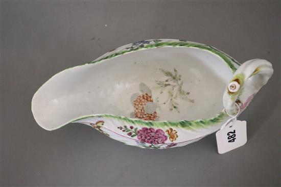 A Worcester Cos lettuce leaf sauceboat, c.1760, length 25cm